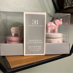 Elegant Baby Ceramic Keepsake Boxes for First Curl and First Tooth Pink White